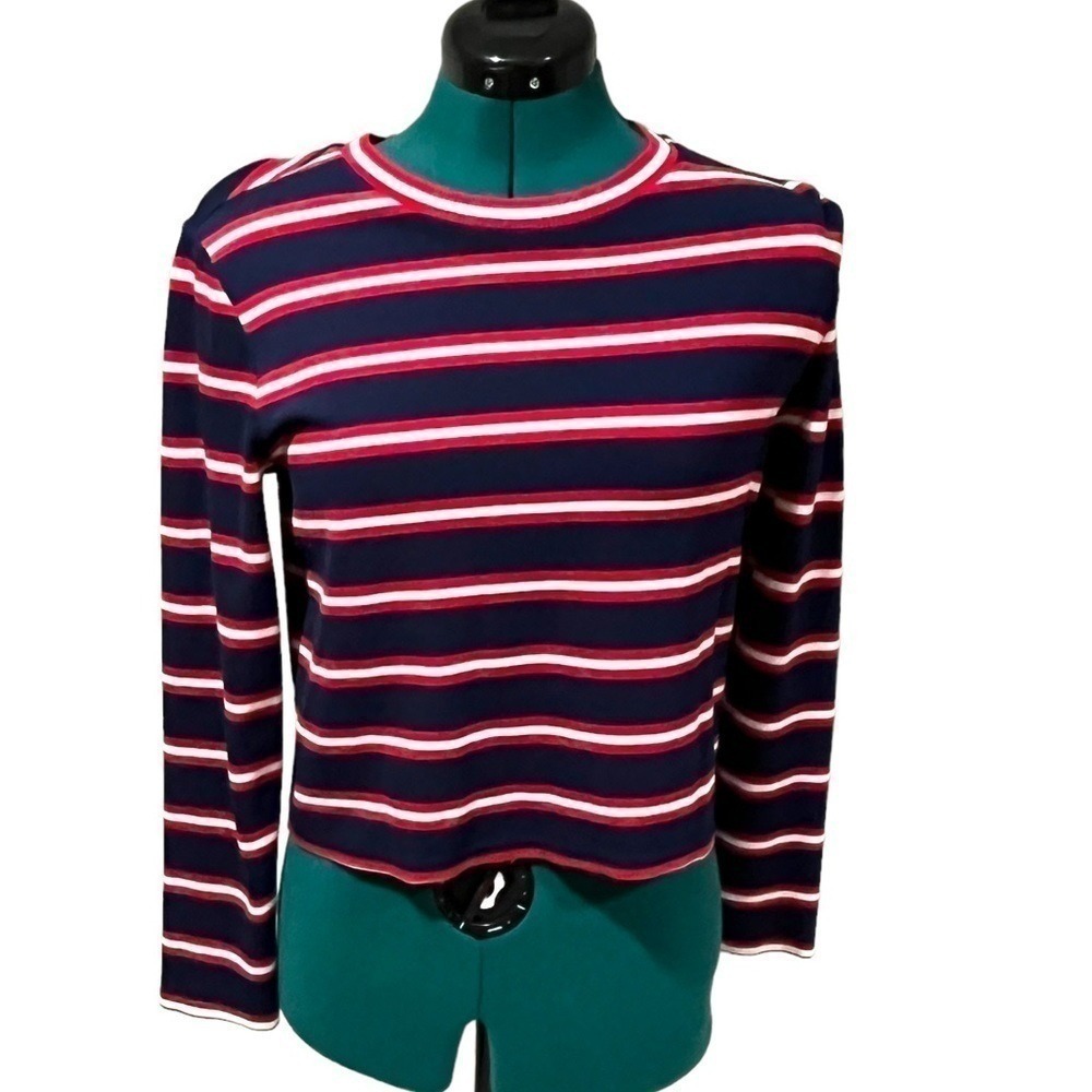 Halogen Striped Long Sleeve Tee Shirt Red White Blue Women's Top